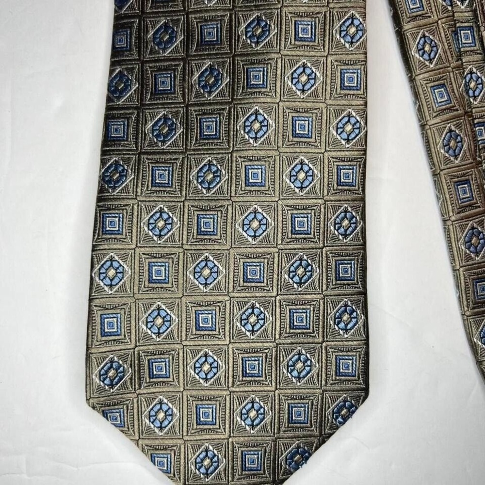 Pronto Uomo‎ Couture Silk Necktie Geometric Pattern Hand Made